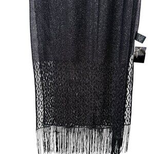 Cejon Scarf Black Silver Shawl Fringe Sheer Sparkle Evening Wrap NWT